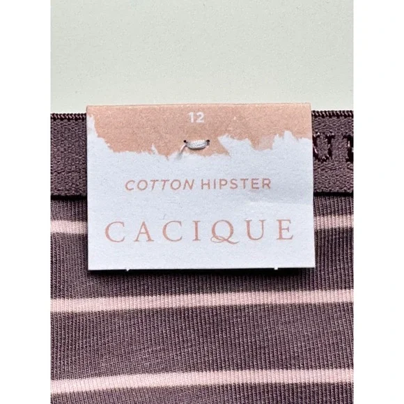 NWT Cacique Hipster Panties Size 12 Set of 2 Cotton No-Show Grey Purple Striped - Picture 3 of 5